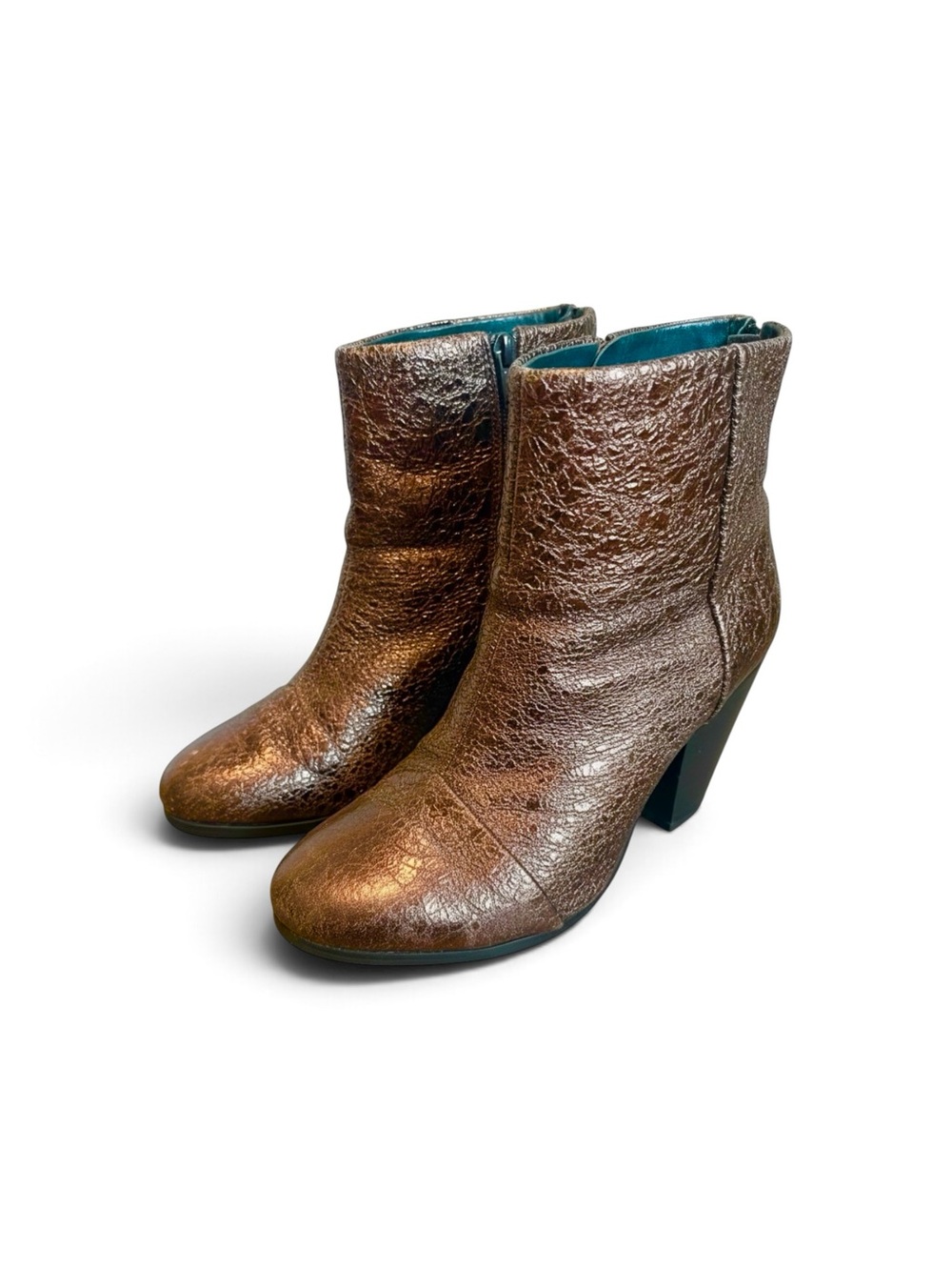 Rag and Bone Crushed Leather Bronze Heeled Dress Boots Size EU38 US8